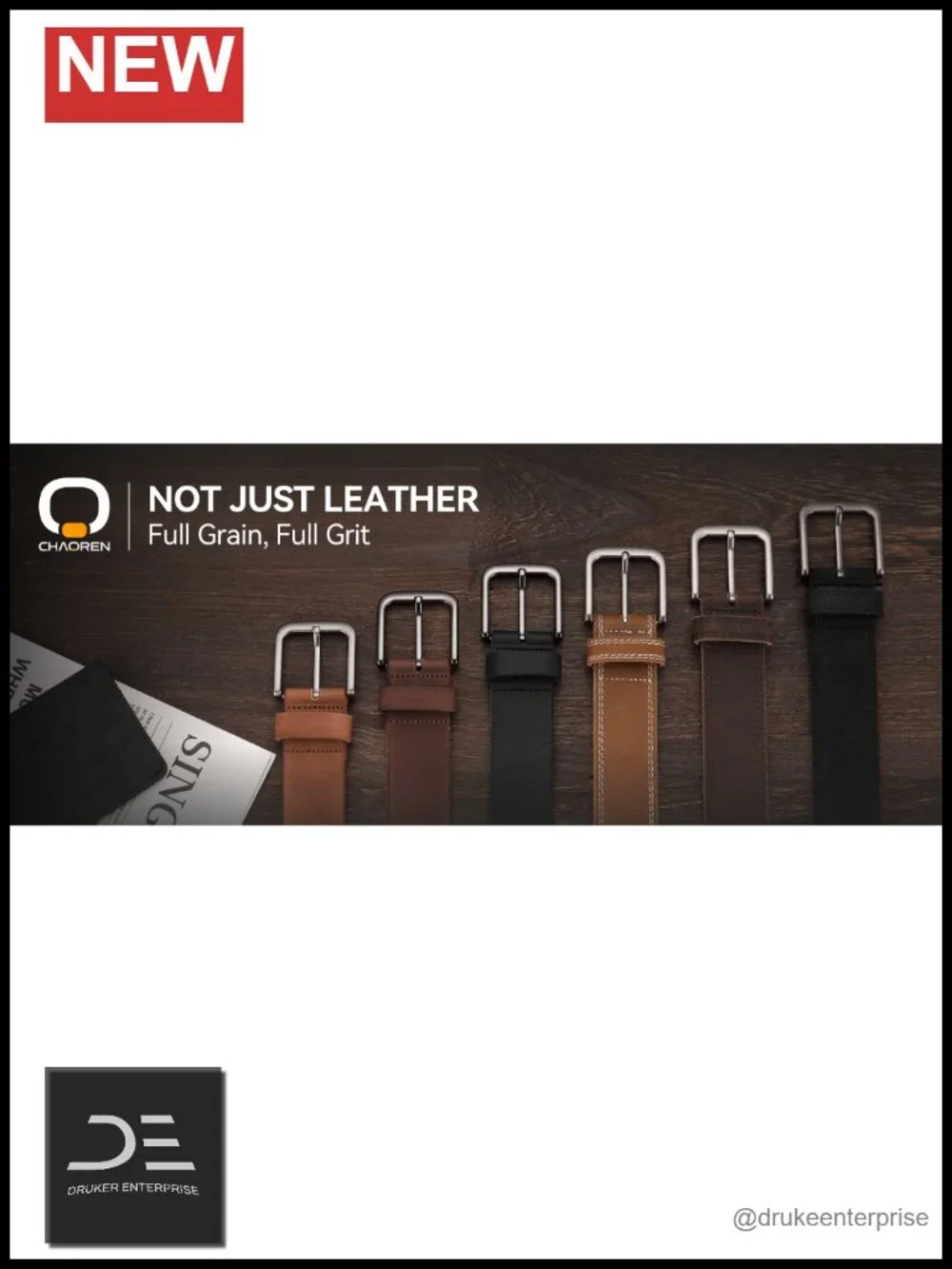 Men's Full-Grain Leather Belt - Casual Classic Belt for Jeans